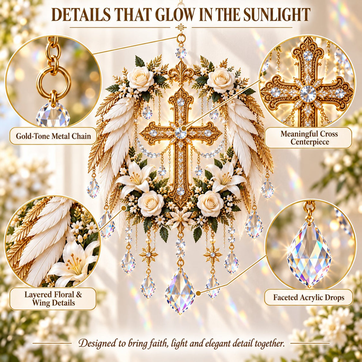 ✝️3D Christian Crystal Suncatcher | 5 Faith-Inspired Window Designs with Cascading Rainbow Crystals ✨