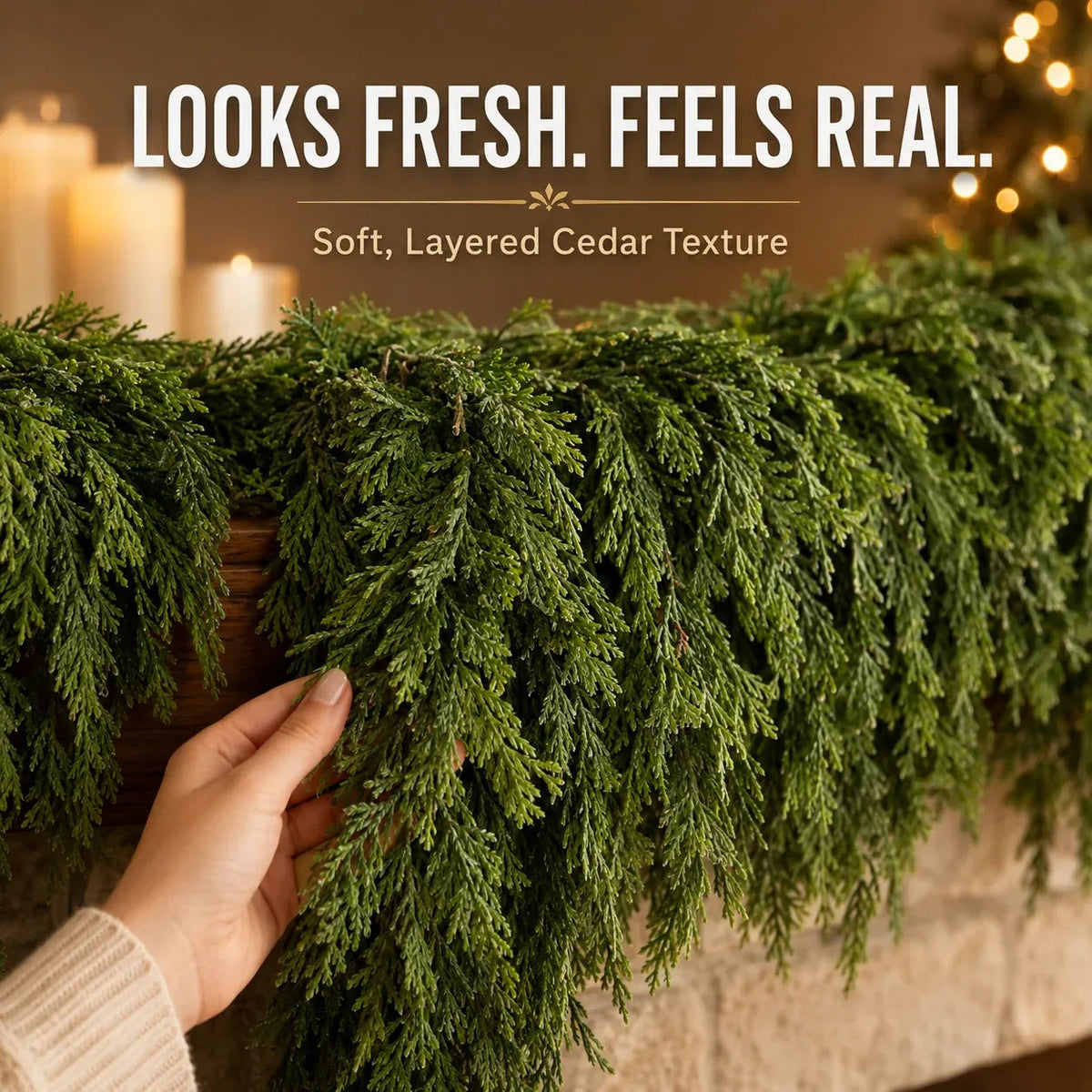 🎄 Real-Touch Cedar Garland – Lush Christmas Greenery