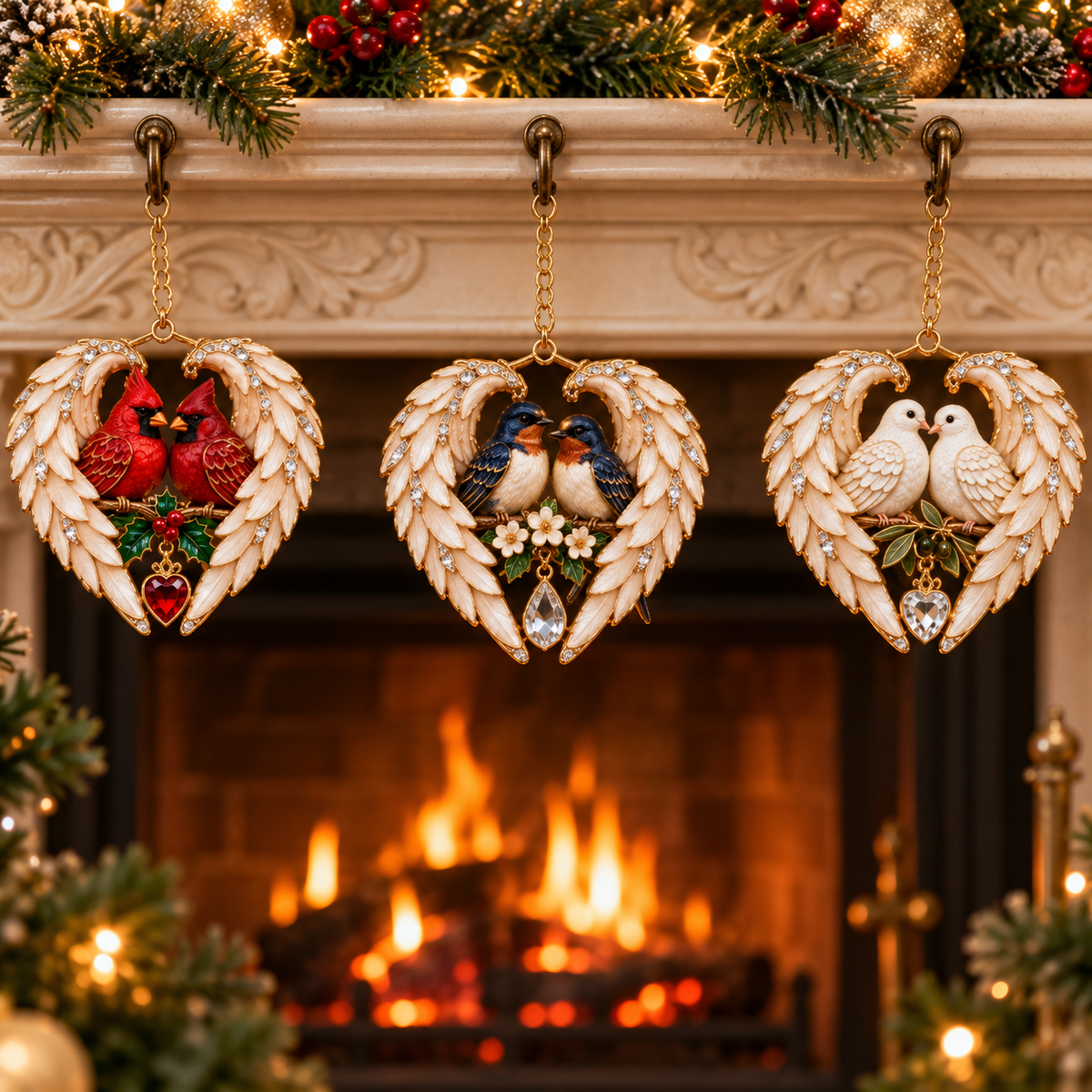 ❤️🐦2026 Angel Wing Heart Christmas Ornaments