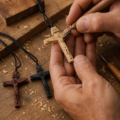 ✝️ Handmade Wooden Jesus Cross Necklace (𝐃𝐚𝐧𝐢𝐞𝐥 𝐁𝐫𝐨𝐨𝐤𝐬 𝐇𝐚𝐧𝐝𝐦𝐚𝐝𝐞®)