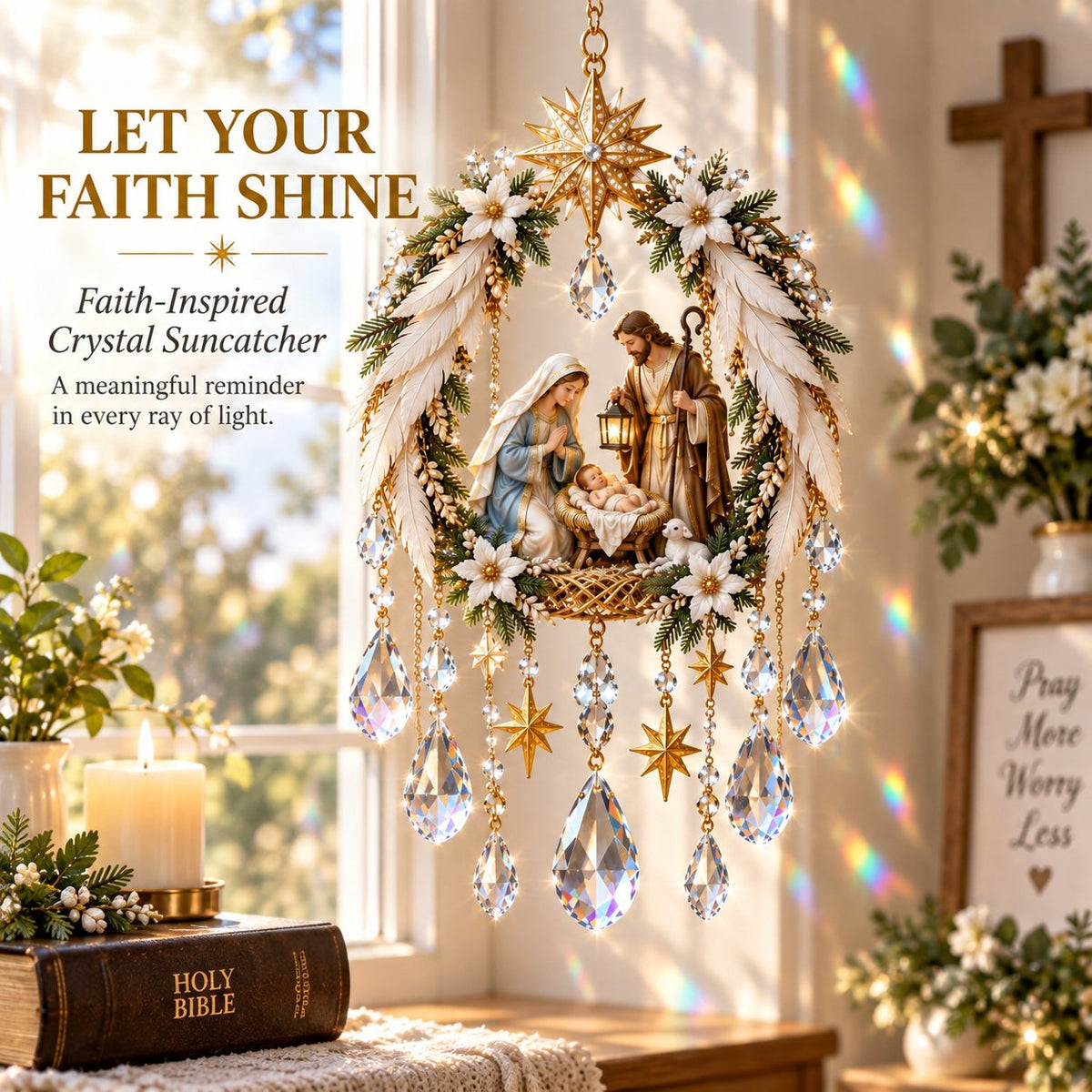 ✝️3D Christian Crystal Suncatcher | 5 Faith-Inspired Window Designs with Cascading Rainbow Crystals ✨