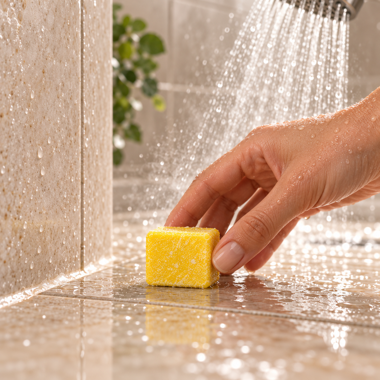 Placing the shower steamer on the floor away from direct spray