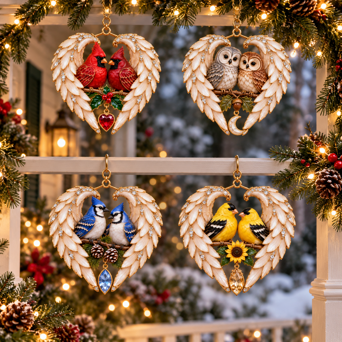 ❤️🐦2026 Angel Wing Heart Christmas Ornaments