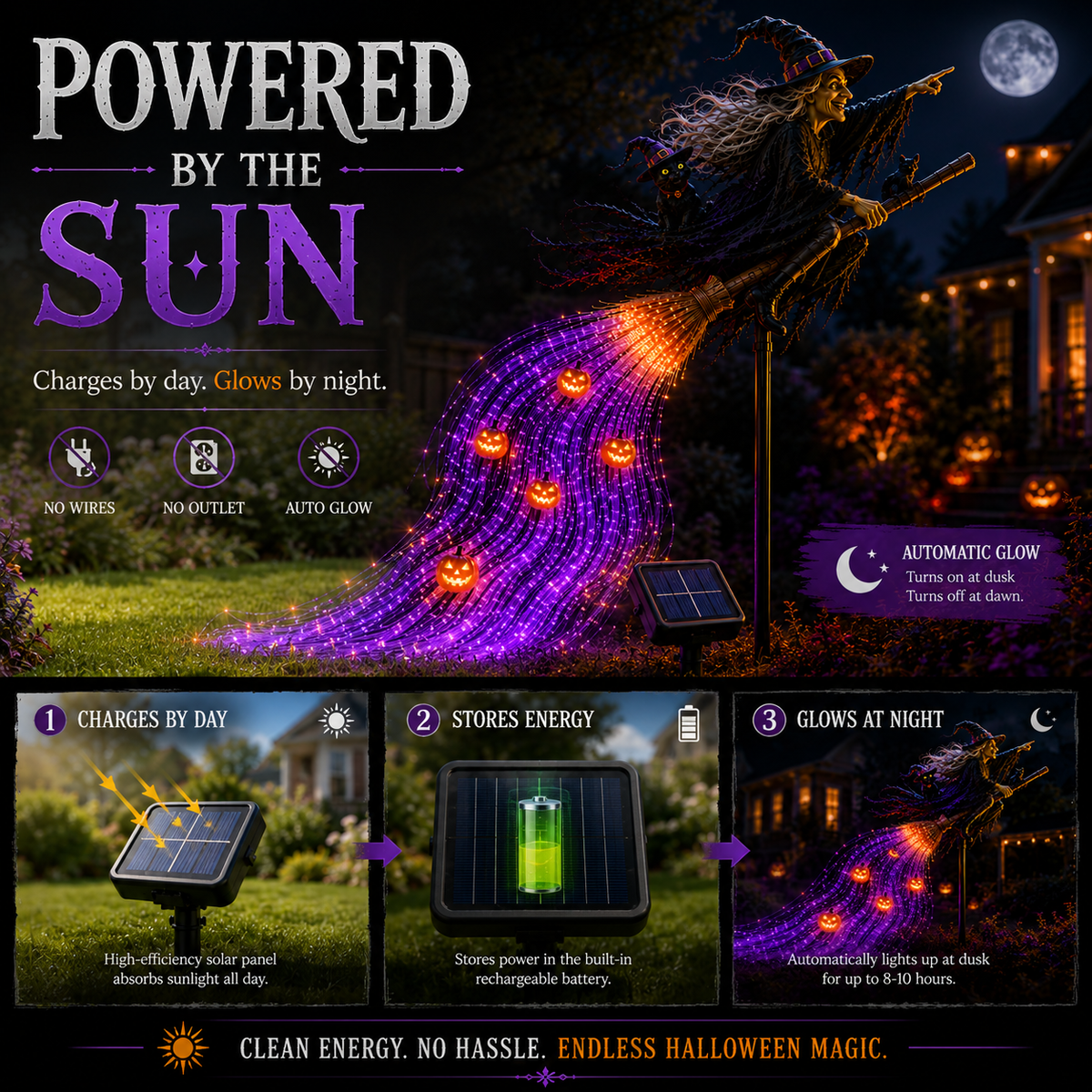 🎃 HALLOWEEN MAGIC SALE  50% OFF - Witch’s Magic Trail ✨ Solar Fiber Optic Yard Light