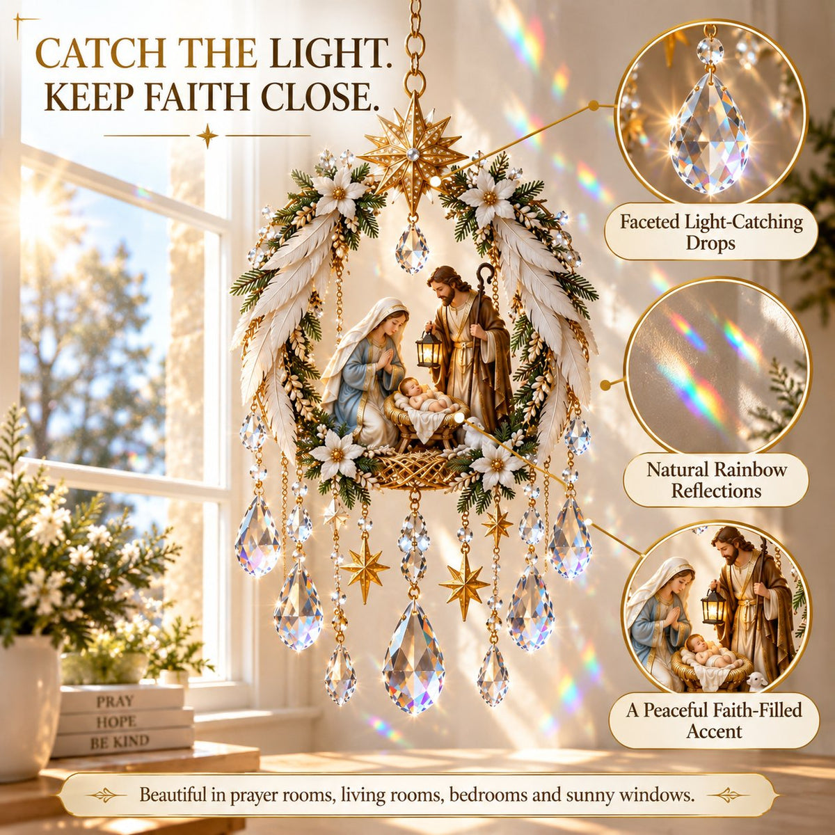 ✝️3D Christian Crystal Suncatcher | 5 Faith-Inspired Window Designs with Cascading Rainbow Crystals ✨