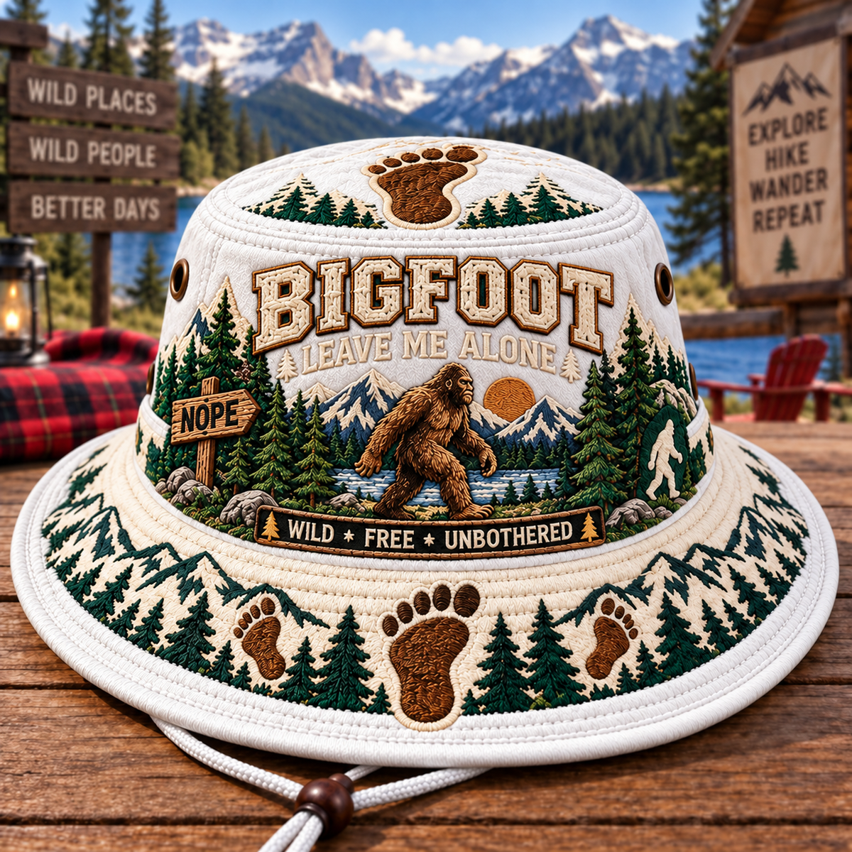 🦶🌲 Bigfoot “Leave Me Alone” Embroidered Boonie Hat — Wild, Free & Unbothered