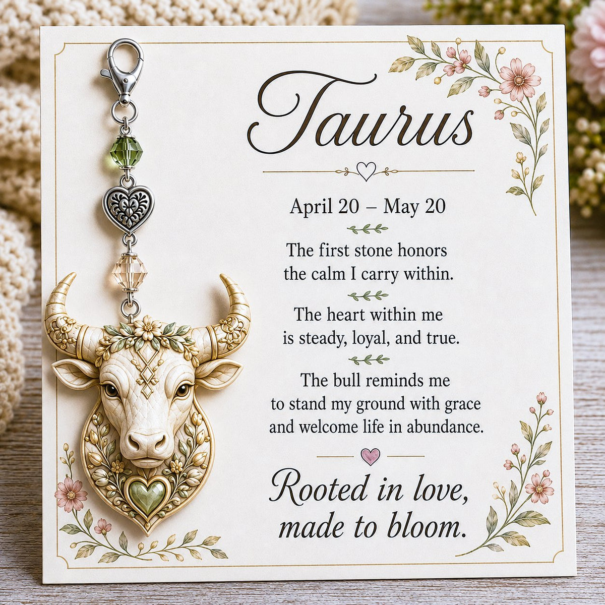Taurus zodiac birthstone charm with keepsake card