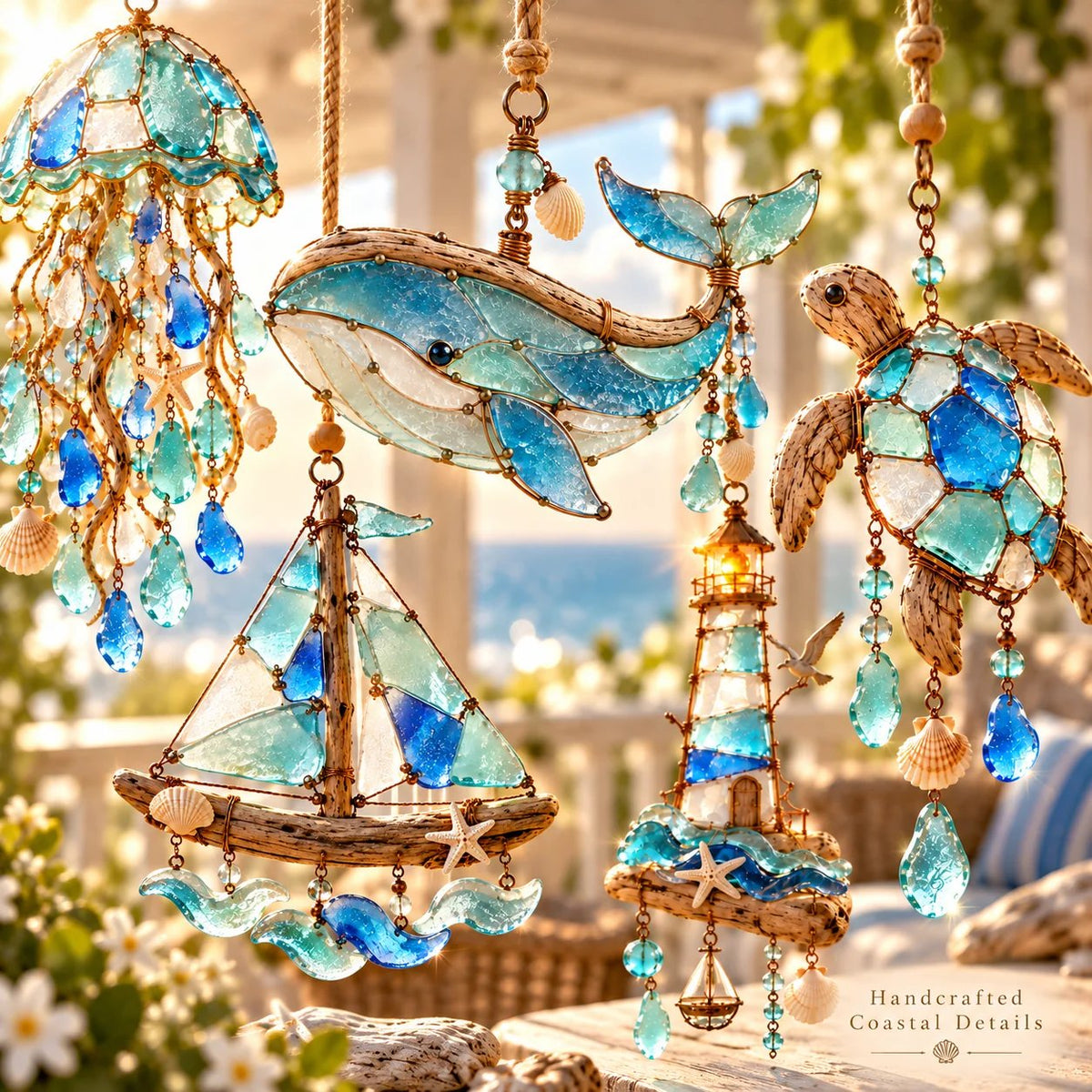 🌊✨ Sea Glass Coastal Charms™ – Handcrafted Ocean Suncatcher Hanging Ornament Collection