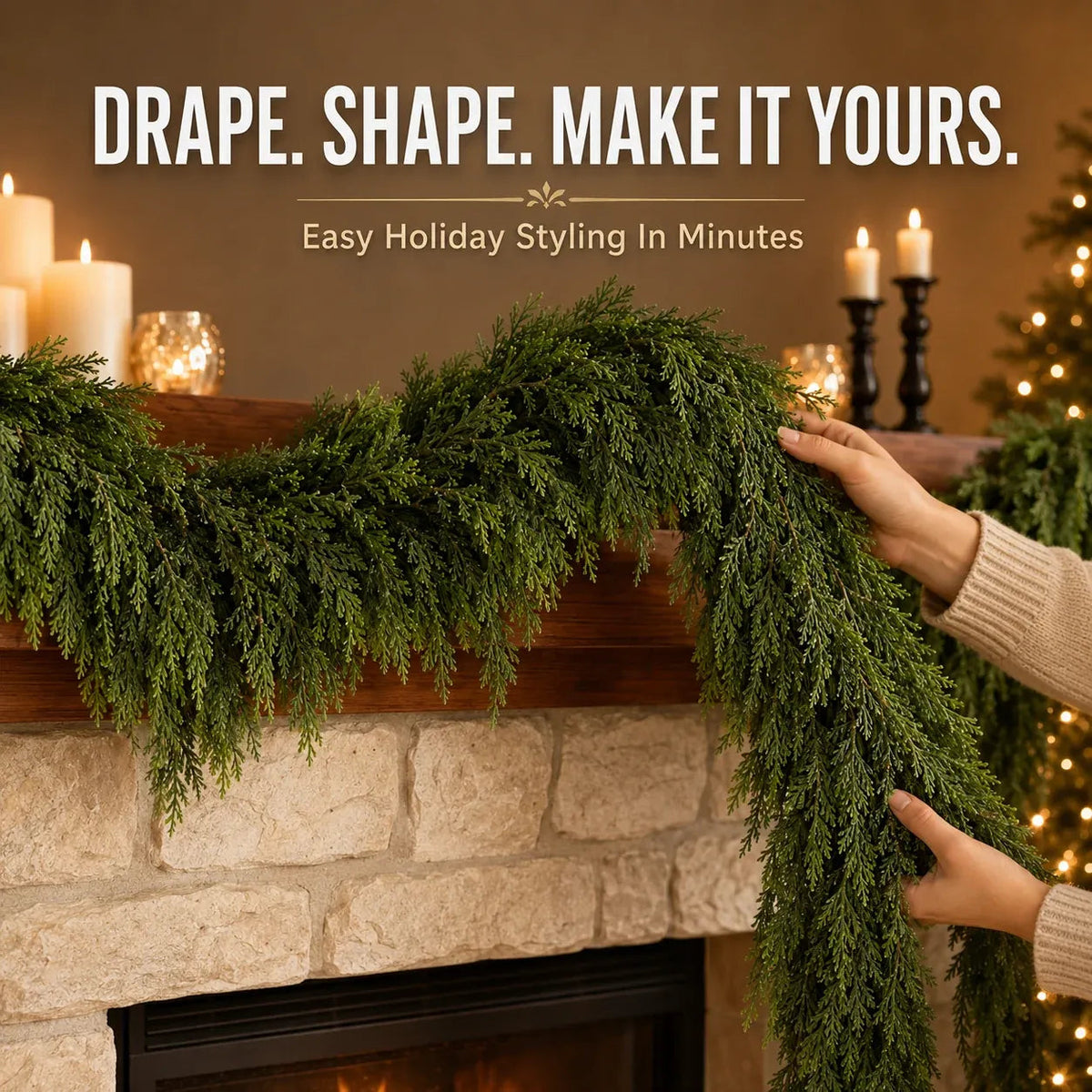 🎄 Real-Touch Cedar Garland – Lush Christmas Greenery