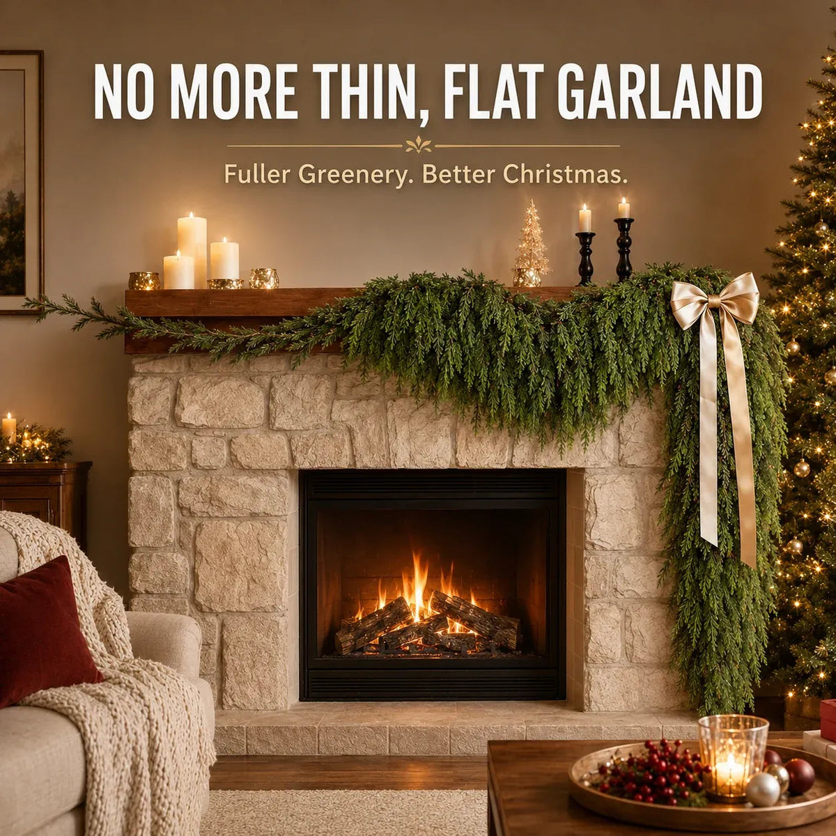 🎄 Real-Touch Cedar Garland – Lush Christmas Greenery