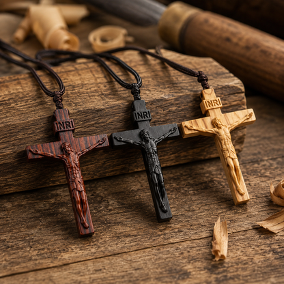 ✝️ Handmade Wooden Jesus Cross Necklace (𝐃𝐚𝐧𝐢𝐞𝐥 𝐁𝐫𝐨𝐨𝐤𝐬 𝐇𝐚𝐧𝐝𝐦𝐚𝐝𝐞®)