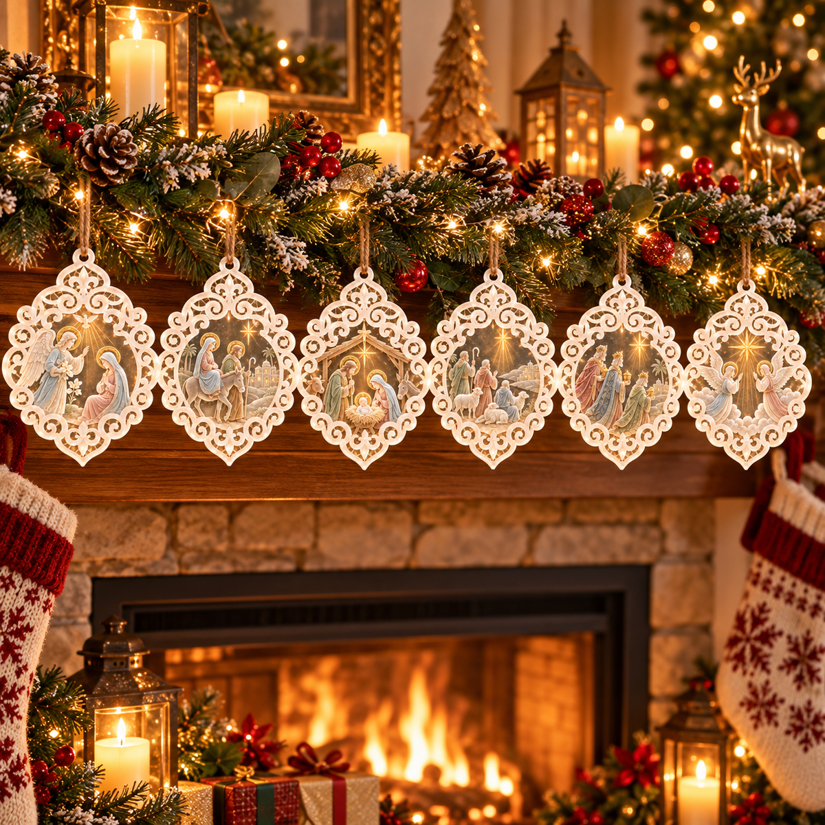✝️👼6-Piece Nativity Christmas Ornaments – Holy Family, Three Wise Men & Angels
