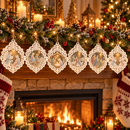 ✝️👼6-Piece Nativity Christmas Ornaments – Holy Family, Three Wise Men & Angels