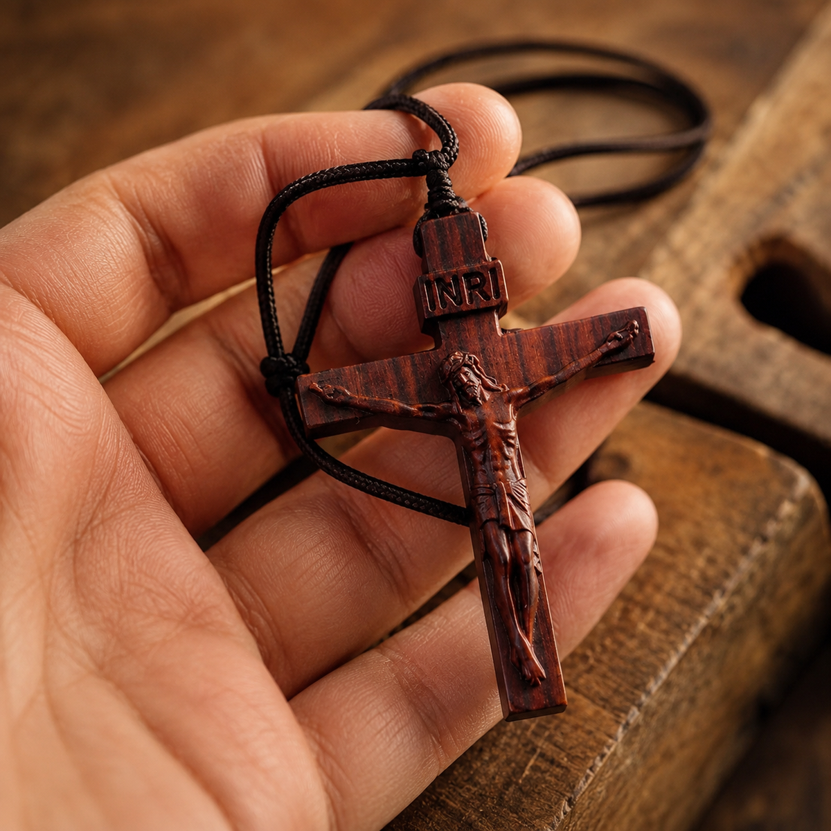 ✝️ Handmade Wooden Jesus Cross Necklace (𝐃𝐚𝐧𝐢𝐞𝐥 𝐁𝐫𝐨𝐨𝐤𝐬 𝐇𝐚𝐧𝐝𝐦𝐚𝐝𝐞®)