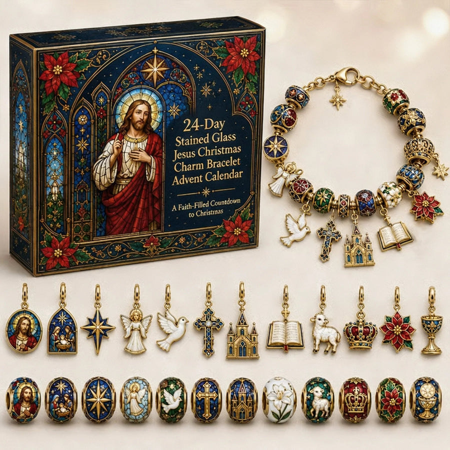 Stained Glass Jesus charm bracelet Advent calendar design