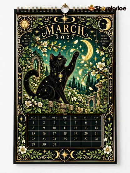 🌙 Moonlit Whispers 2027 – Mystical Black Cat Celestial Wall Calendar：A Little Magic for Every Month of 2027