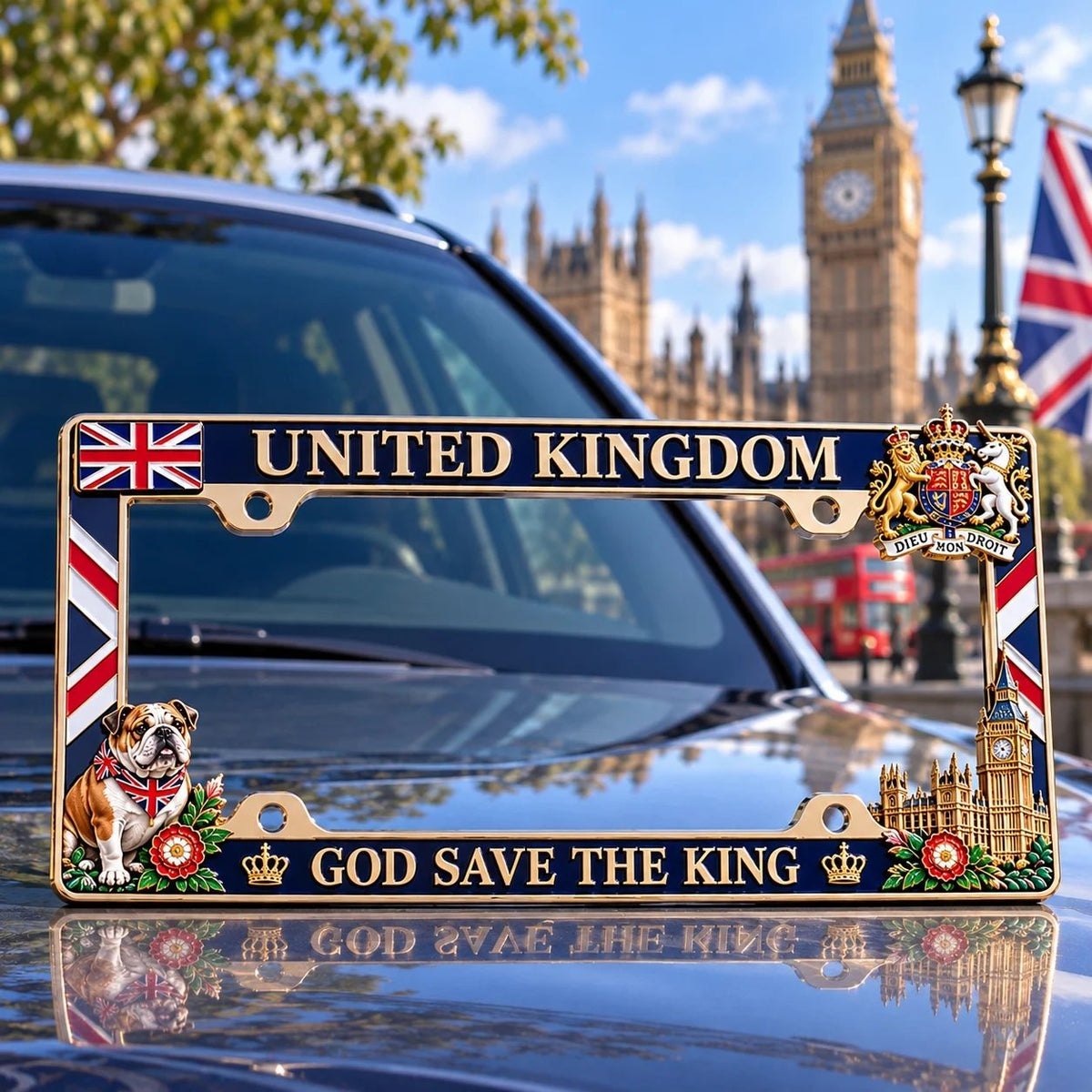 ⏳ Last Day 49% OFF – 🇬🇧 United Kingdom “God Save the King” License Plate Frame | Premium Metal, 3D Enamel Details & Secure Screw-On Fit 👑
