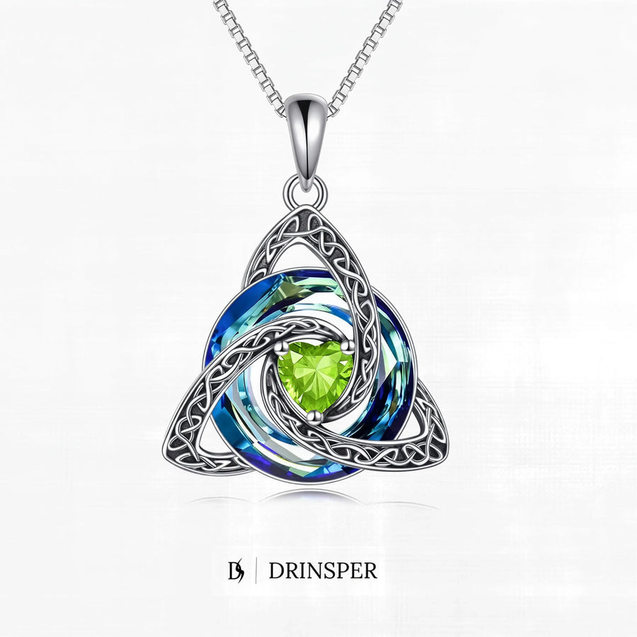 Birthstone Trinity Knot necklace in a green month color