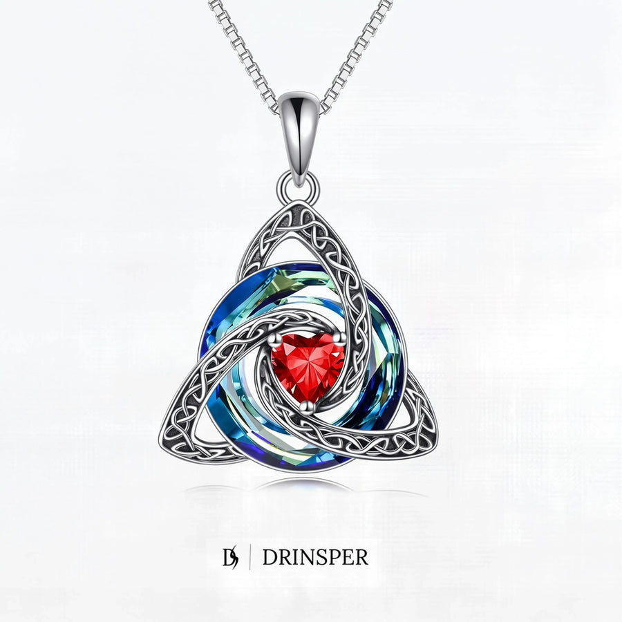 Birthstone Trinity Knot necklace in a red month color