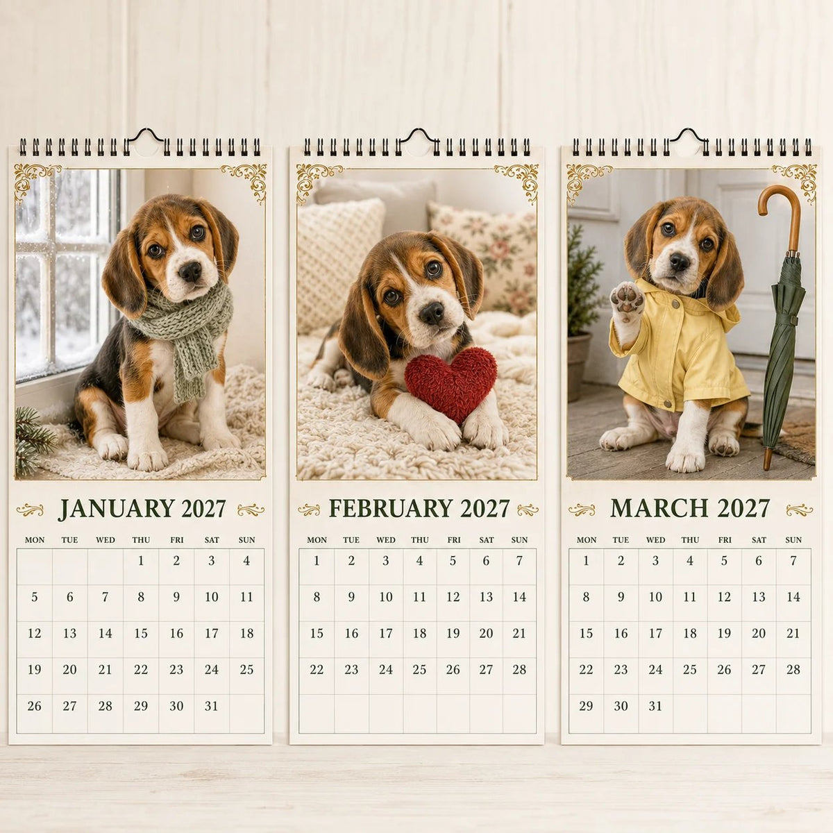2027 Funny Beagle Wall Calendar | A4 Hanging Calendar