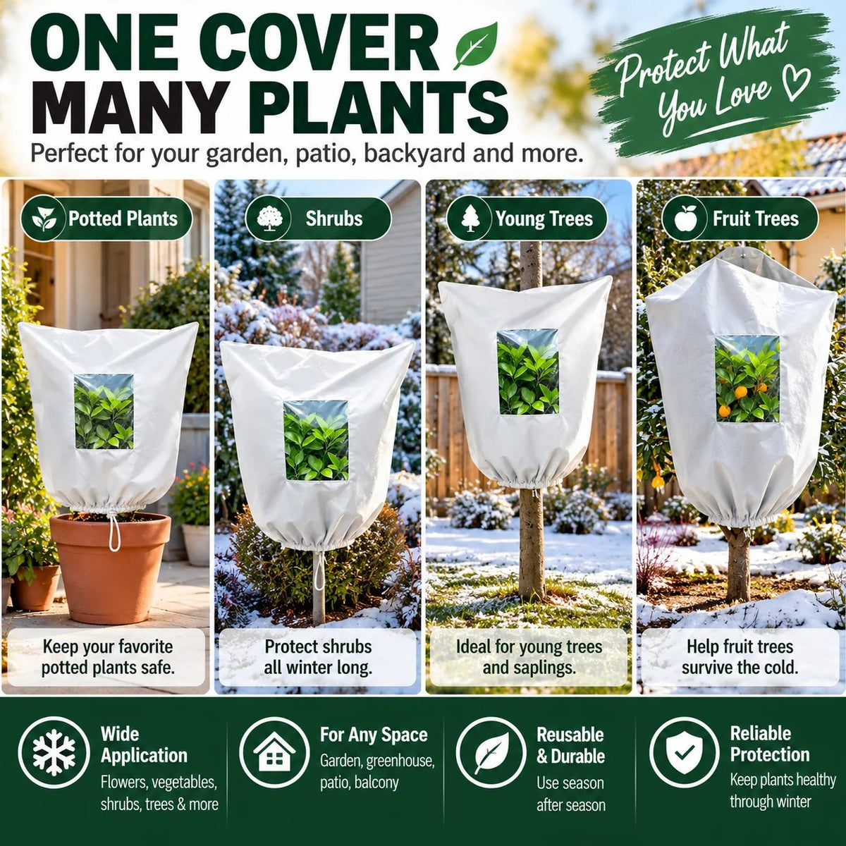 🌿 WINTER GARDEN ESSENTIAL |❄️ Plant Frost Protection Cover – Breathable Reusable Cover for Shrubs, Pots & Young Trees