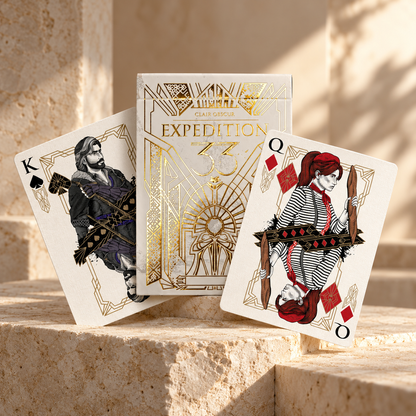Ivory and gold playing card edition with illustrated court cards