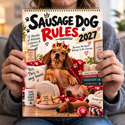 🌭🐕2027 Funny Dachshund Wall Calendar – Sarcastic Sausage Dog Calendar, A4 Monthly Dog Lover Gift