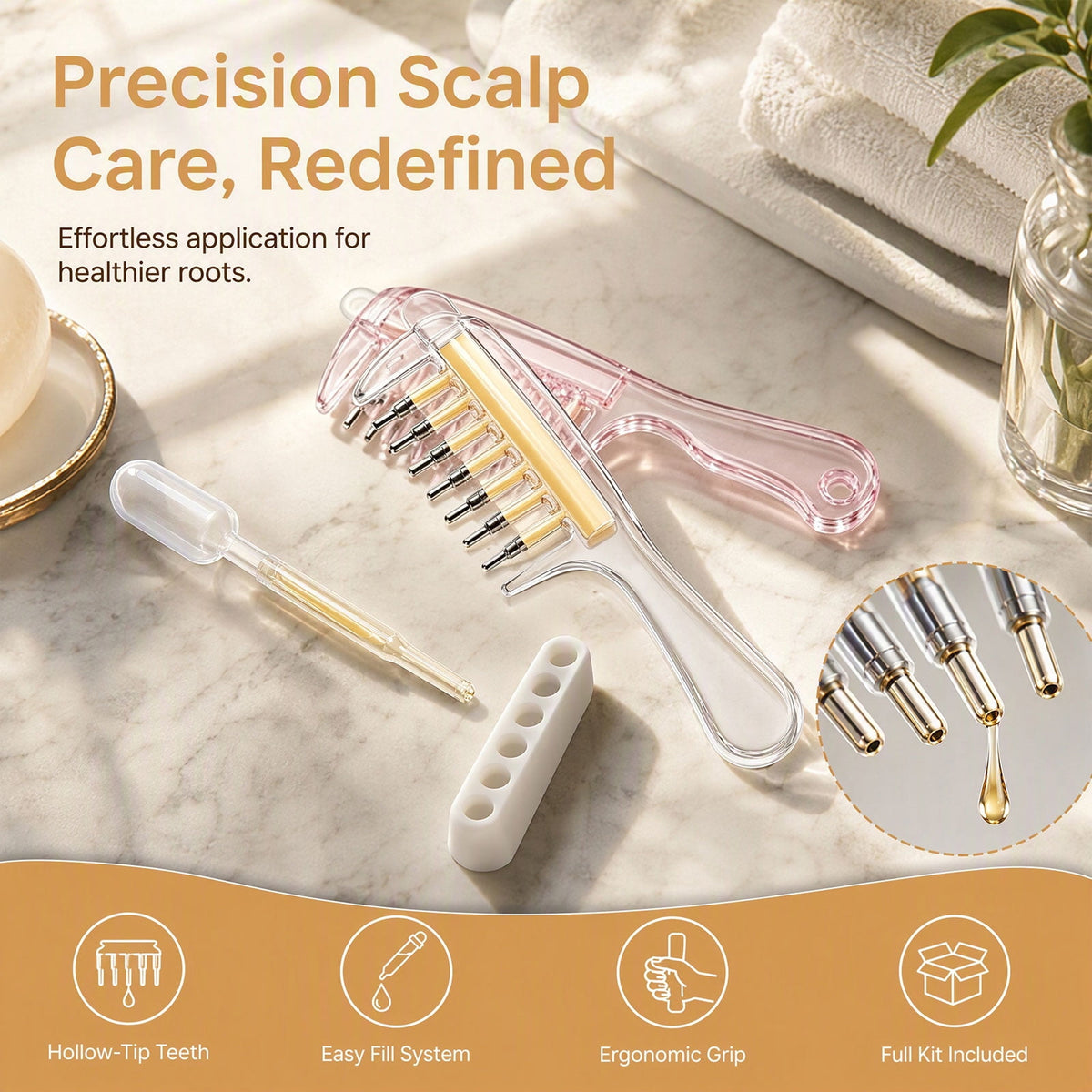 Scalp oil applicator comb detail view 5