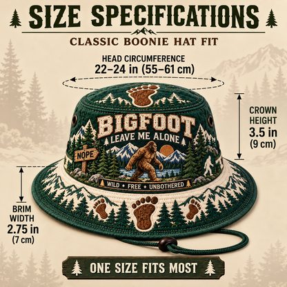 🦶🌲 Bigfoot “Leave Me Alone” Embroidered Boonie Hat — Wild, Free & Unbothered