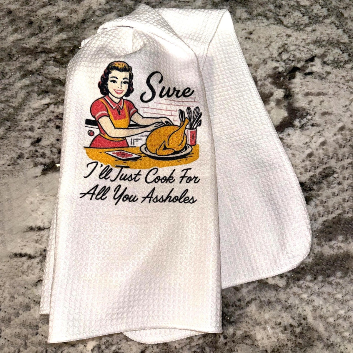 Funny Retro Housewife Waffle Weave Kitchen Towels – 6 Sassy Designs