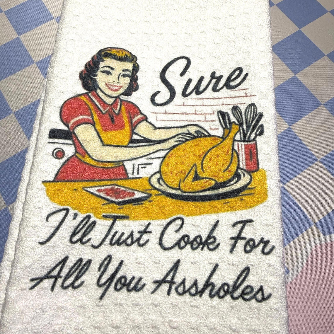 Funny Retro Housewife Waffle Weave Kitchen Towels – 6 Sassy Designs