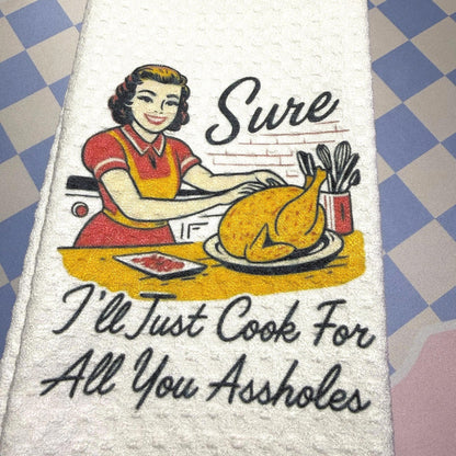 Funny Retro Housewife Waffle Weave Kitchen Towels – 6 Sassy Designs