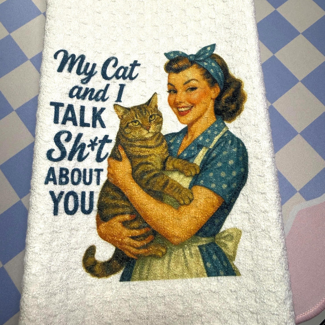 Funny Retro Housewife Waffle Weave Kitchen Towels – 6 Sassy Designs
