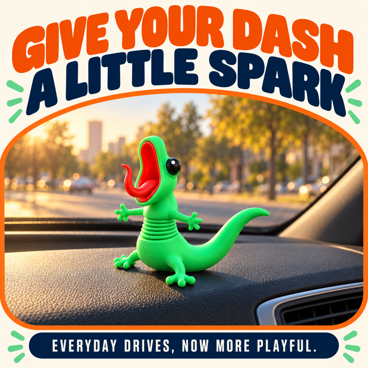 Graphic of character accessory on a dashboard