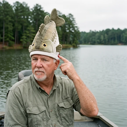 🐟 Funny 3D Fish Hat — Funny Fishing Gift for Anglers, Lake Days & Parties
