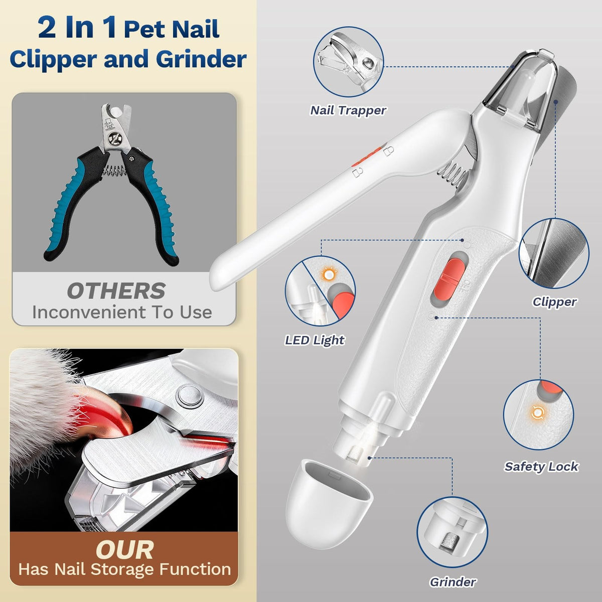 2-in-1 pet nail clipper and grinder compared with standard clippers