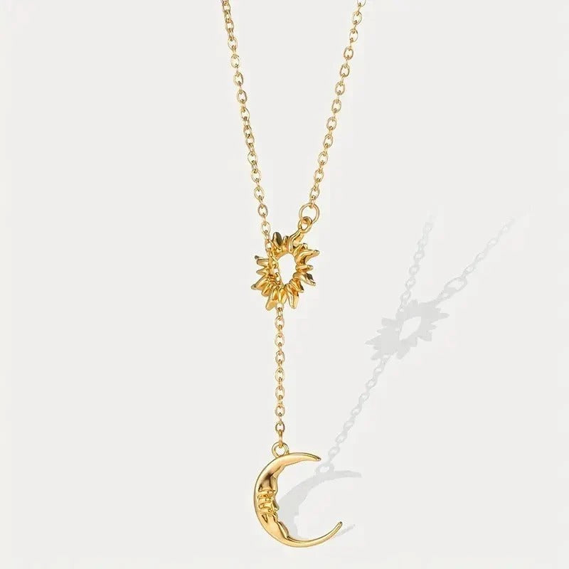 Sun and Moon Layered Necklace – Celestial Pendant Necklace for Women