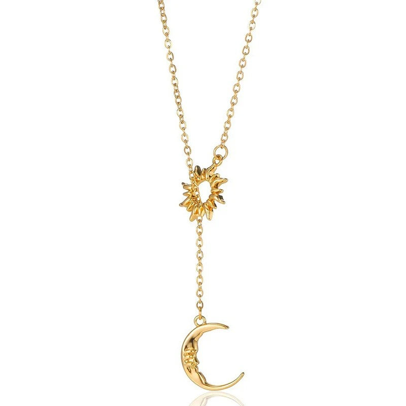 Sun and Moon Layered Necklace – Celestial Pendant Necklace for Women