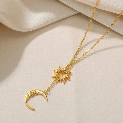 Sun and Moon Layered Necklace – Celestial Pendant Necklace for Women