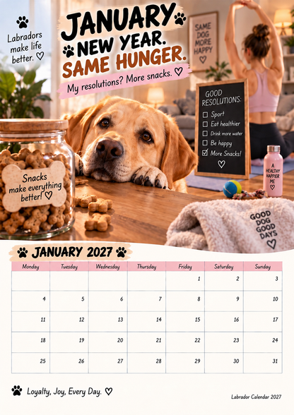 Labrador Calendar 2027 – Funny 12-Month Wall Calendar for Labrador Lovers & Dog Owners