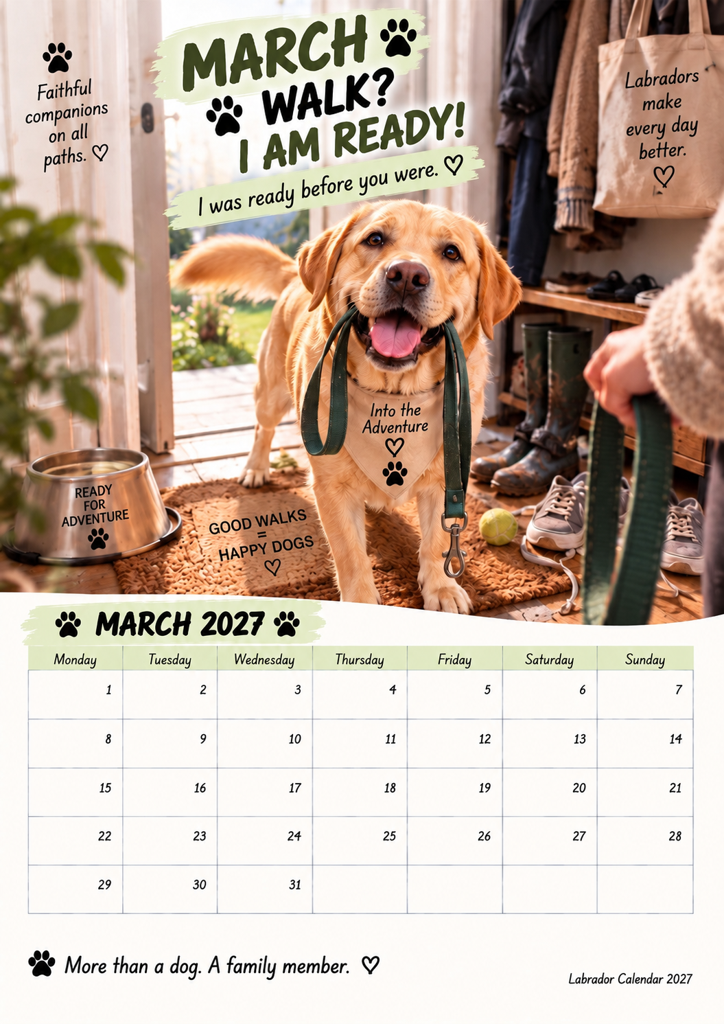 Labrador Calendar 2027 – Funny 12-Month Wall Calendar for Labrador Lovers & Dog Owners