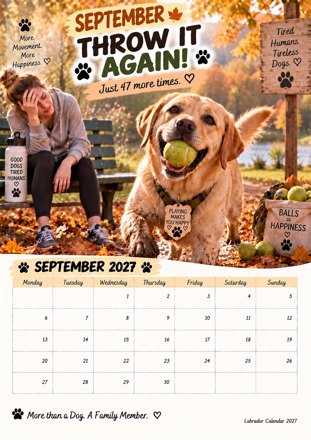 Labrador Calendar 2027 – Funny 12-Month Wall Calendar for Labrador Lovers & Dog Owners