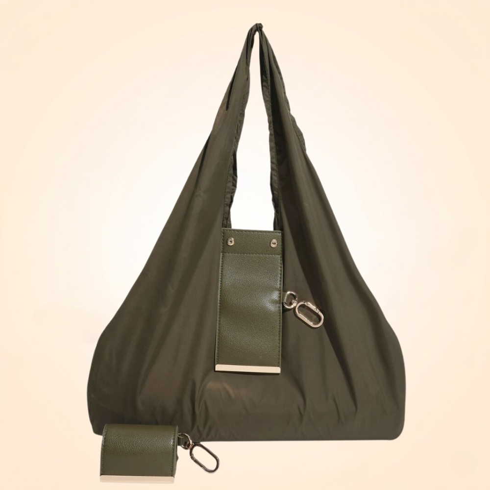 Olive green foldable keychain tote
