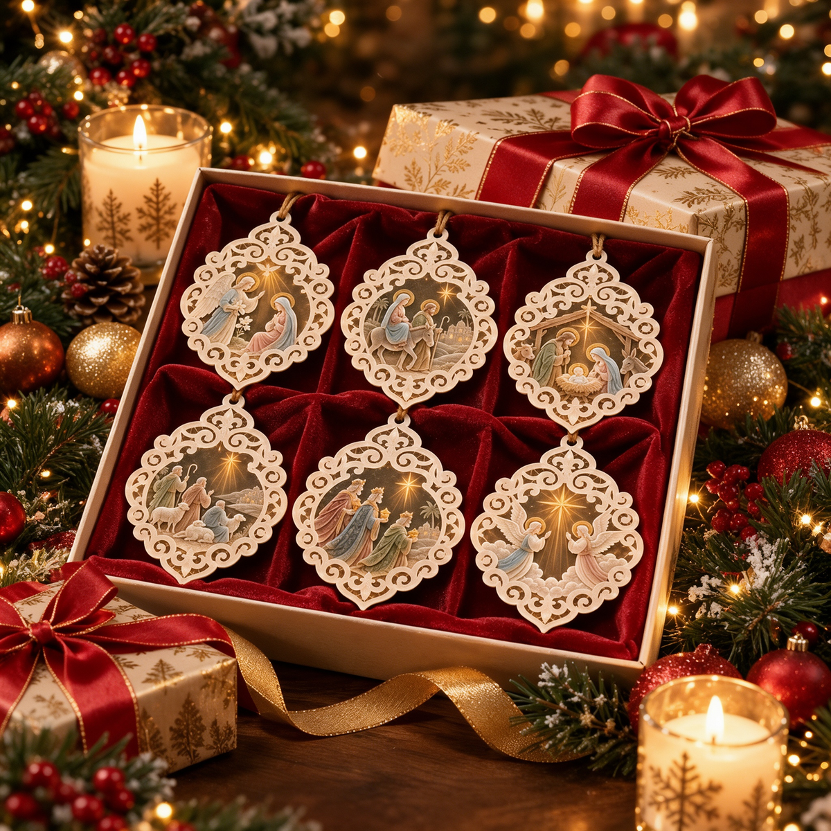 ✝️👼6-Piece Nativity Christmas Ornaments – Holy Family, Three Wise Men & Angels
