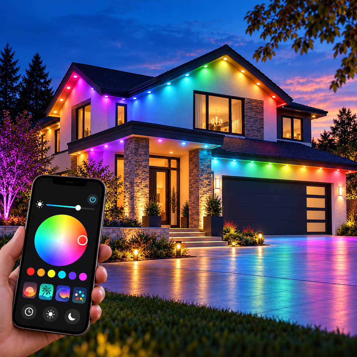 Using a smartphone to customize multi-color outdoor lights