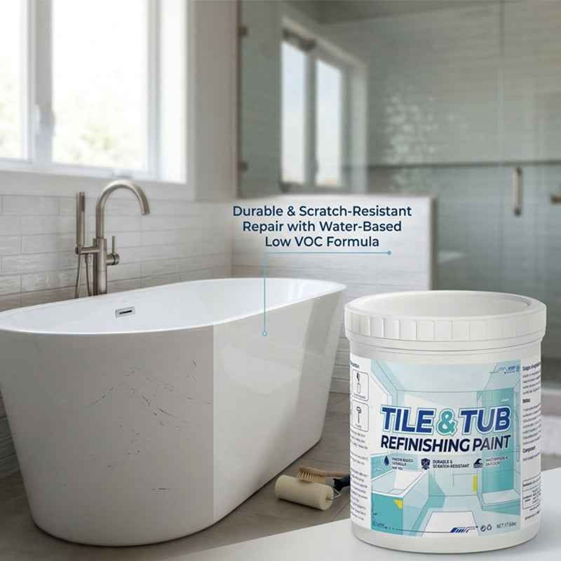 Refinished white bathtub and wall tile