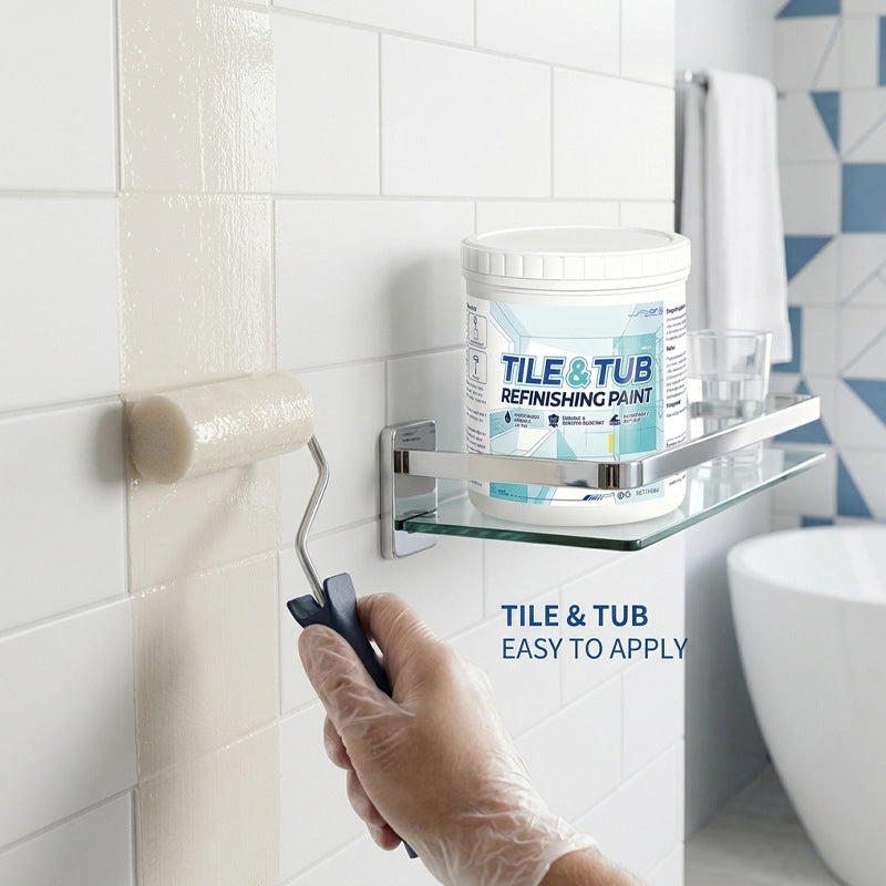 Tile and tub refinishing paint beside a bathroom tub