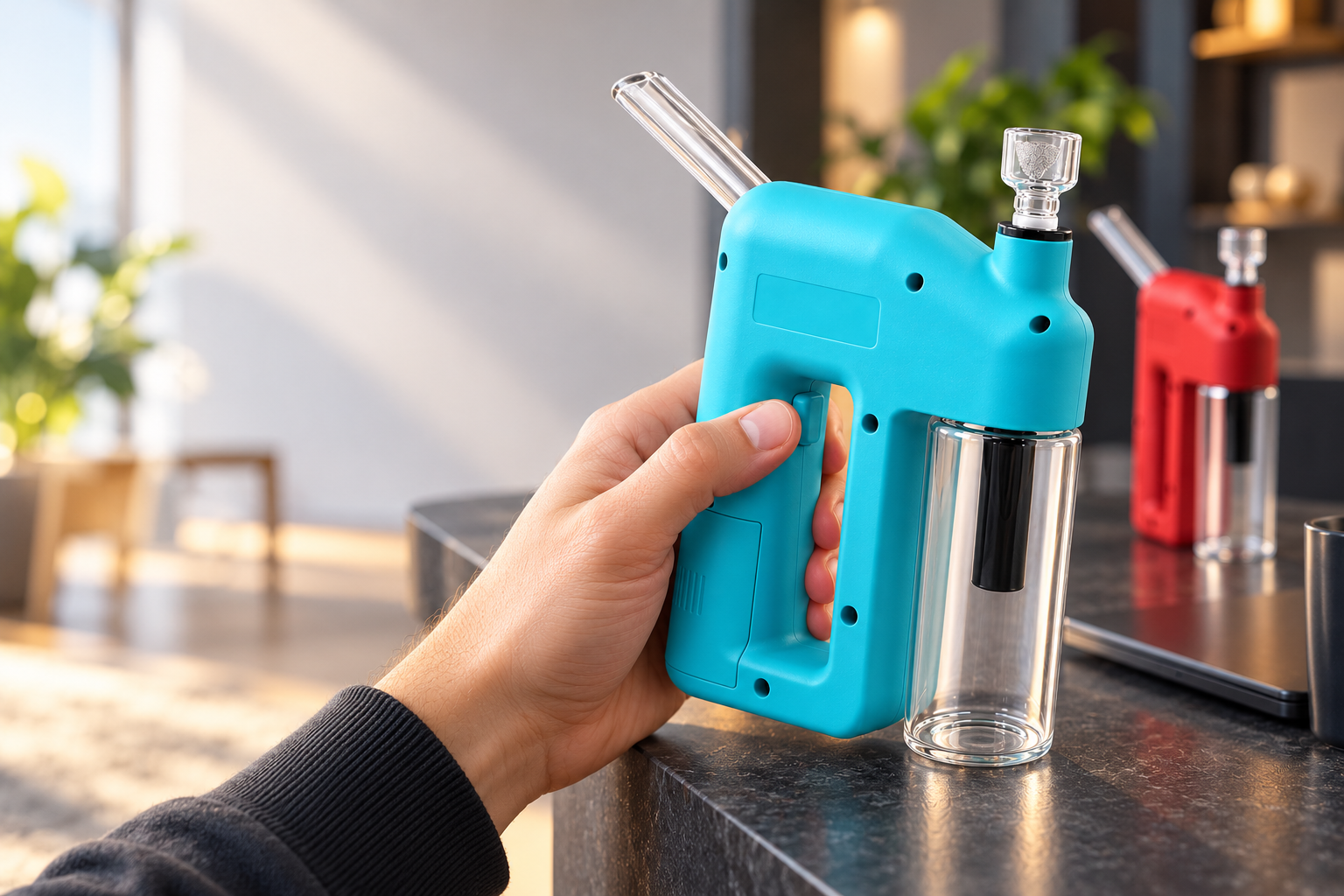 Compact handheld electric-assisted filtration device with transparent glass chamber