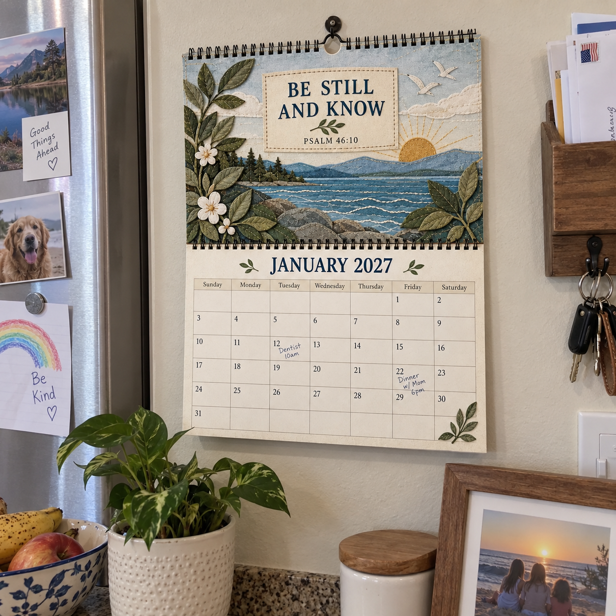 Open Psalms calendar on an everyday kitchen wall