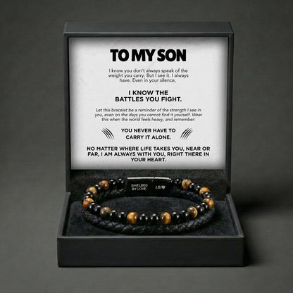 Engraved Tiger Eye Son Bracelet